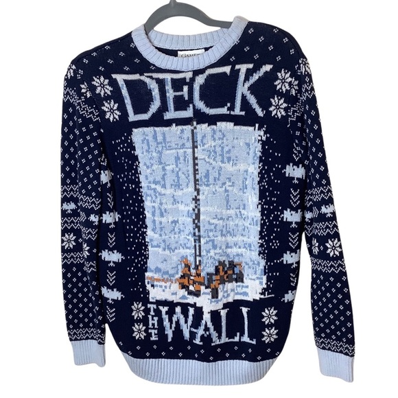 Game of Thrones Ugly Christmas Sweater Womens M Blue Crewneck Deck The Wall - Picture 1 of 6